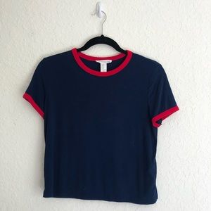 Forever 21 Blue and Red Ringer Tee